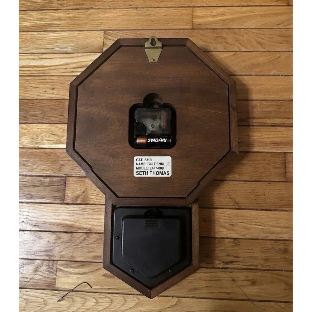 Vintage Seth Thomas Golden Rule Wall Clock E477-009 Octagon Wood Frame